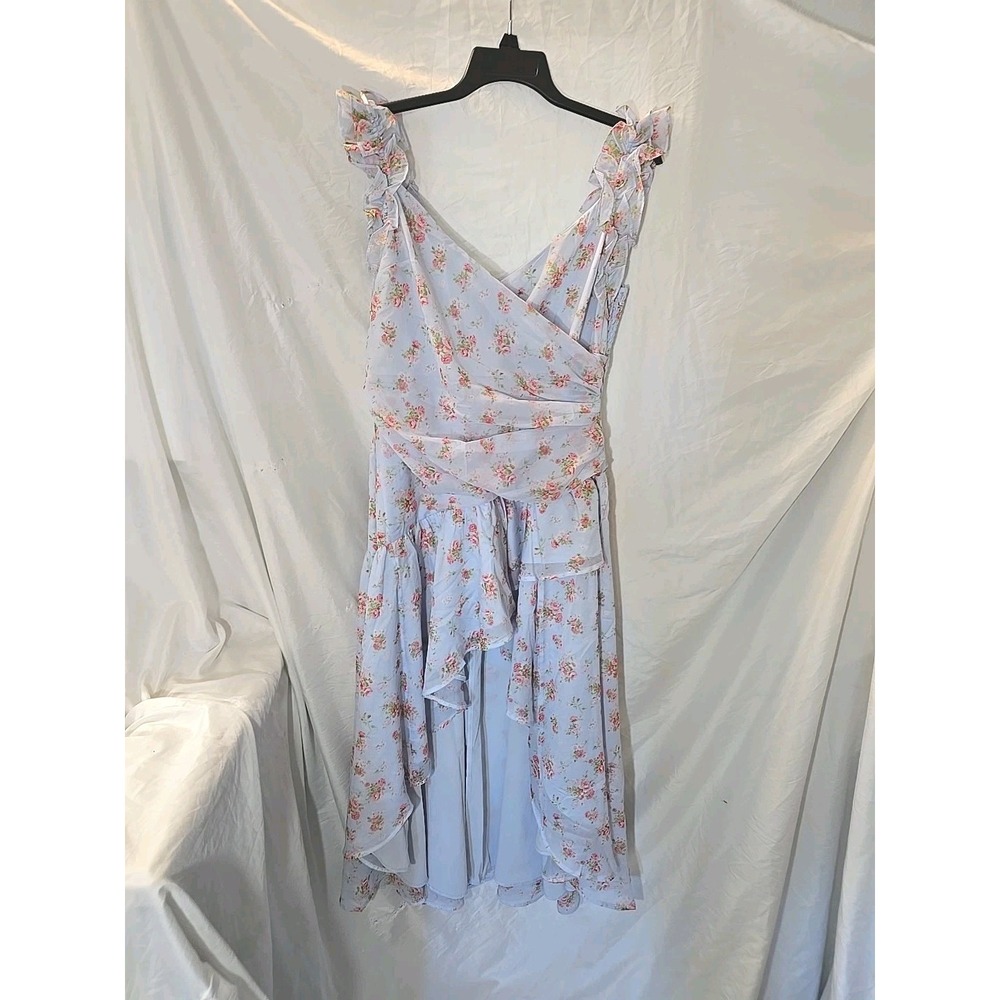 Abercrombie & Fitch Blue FloralRuffle High Low Maxi Dress Boho Cottagecore Sz LP